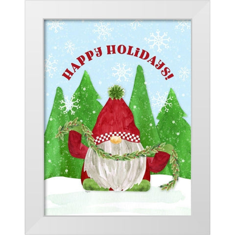 Gnome for Christmas portrait blue I-Holiday White Modern Wood Framed Art Print by Reed, Tara