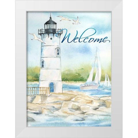 East Coast Lighthouse portrait I-Welcome White Modern Wood Framed Art Print by Coulter, Cynthia