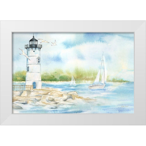 East Coast Lighthouse landscape I White Modern Wood Framed Art Print by Coulter, Cynthia