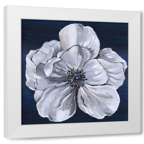 Blue and White Floral III White Modern Wood Framed Art Print by Lee C