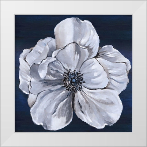 Blue and White Floral III White Modern Wood Framed Art Print by Lee C