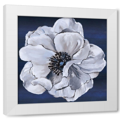 Blue and White Floral IV White Modern Wood Framed Art Print by Lee C