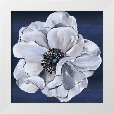 Blue and White Floral IV White Modern Wood Framed Art Print by Lee C