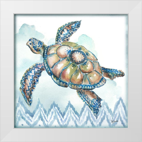 Boho Shells I-Sea Turtle White Modern Wood Framed Art Print by Tre Sorelle Studios