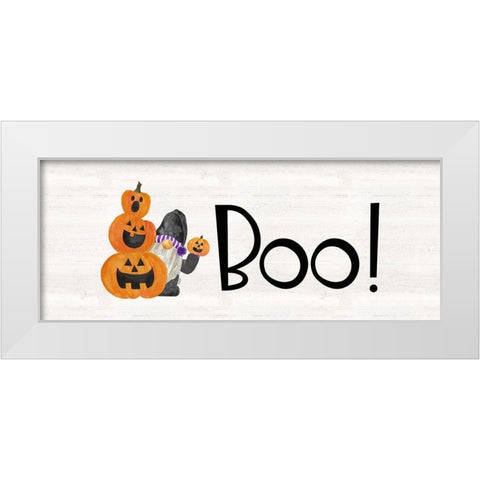 Gnomes of Halloween panel I-Boo White Modern Wood Framed Art Print by Reed, Tara