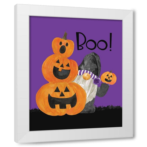 Gnomes of Halloween portrait I-Boo White Modern Wood Framed Art Print by Reed, Tara