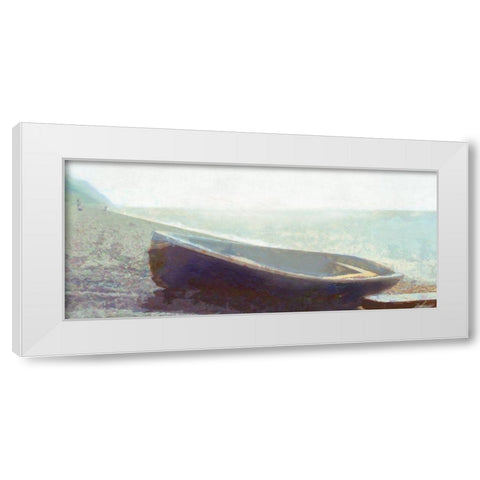 The  Blue Boat White Modern Wood Framed Art Print by Bay, Noah