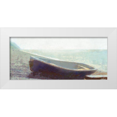 The  Blue Boat White Modern Wood Framed Art Print by Bay, Noah