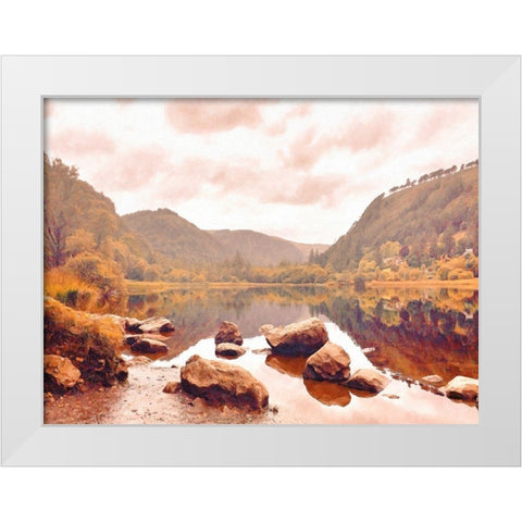 Lakeside  in Autumn White Modern Wood Framed Art Print by Grafitee Studios