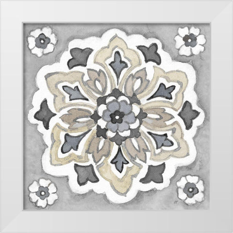 Turkish  Tile Neutral IV White Modern Wood Framed Art Print by Coulter, Cynthia