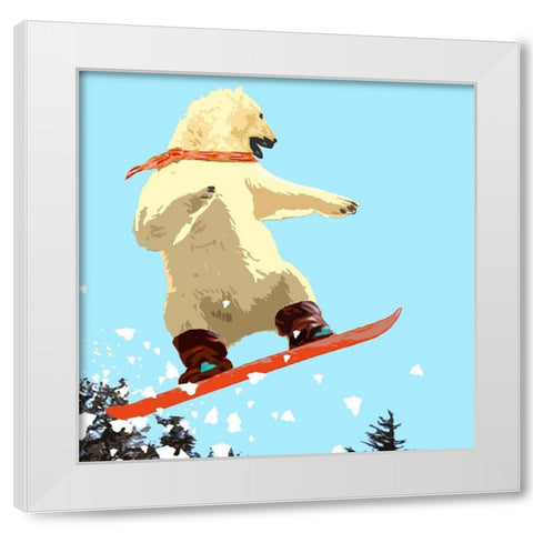 Polar  Bear Jump White Modern Wood Framed Art Print by Bay, Noah