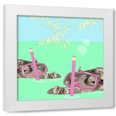 Snorkeling  Hippos White Modern Wood Framed Art Print by Bay, Noah