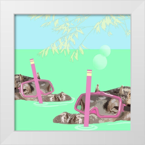 Snorkeling  Hippos White Modern Wood Framed Art Print by Bay, Noah