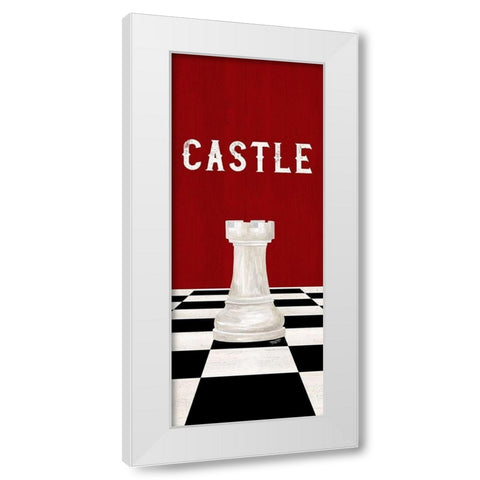 Rather be Playing Chess Pieces red panel II-Castle White Modern Wood Framed Art Print by Reed, Tara