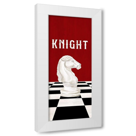 Rather be Playing Chess Pieces red panel III-Knight White Modern Wood Framed Art Print by Reed, Tara
