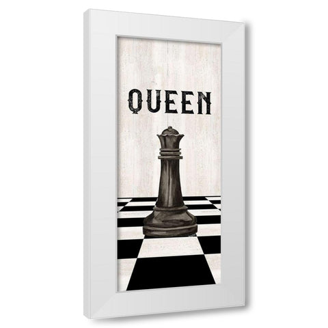 Rather be Playing Chess Pieces black panel VI-Queen White Modern Wood Framed Art Print by Reed, Tara