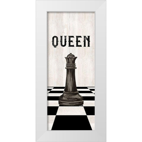 Rather be Playing Chess Pieces black panel VI-Queen White Modern Wood Framed Art Print by Reed, Tara