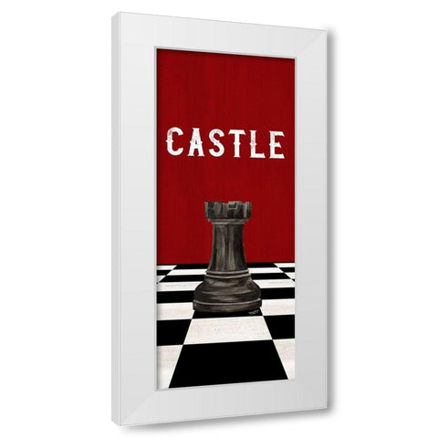 Rather be Playing Chess Pieces black on red panel II-Castle White Modern Wood Framed Art Print by Reed, Tara