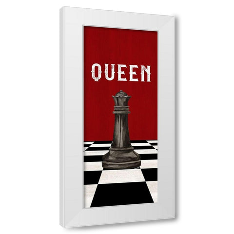 Rather be Playing Chess Pieces black on red panel VI-Queen White Modern Wood Framed Art Print by Reed, Tara