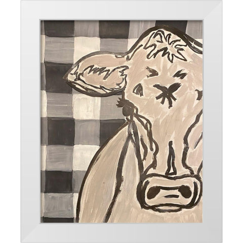 Farm Sketch Cow buffalo plaid White Modern Wood Framed Art Print by Bryan, Kathleen