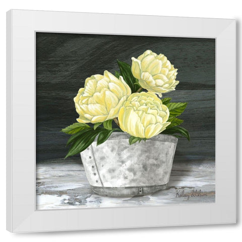 Farmhouse Garden square-Peonies White Modern Wood Framed Art Print by Wilson, Kelsey