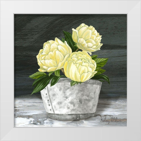 Farmhouse Garden square-Peonies White Modern Wood Framed Art Print by Wilson, Kelsey