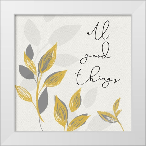Botanical  Inspiration yellow gray I-Good Things White Modern Wood Framed Art Print by HM Design