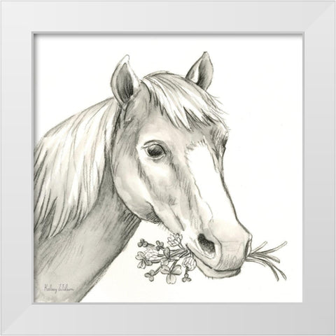 Watercolor  Pencil Farm III-Horse White Modern Wood Framed Art Print by Wilson, Kelsey