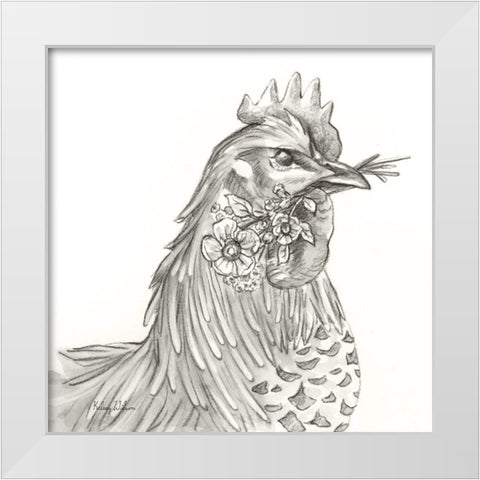 Watercolor  Pencil Farm VI-Rooster White Modern Wood Framed Art Print by Wilson, Kelsey