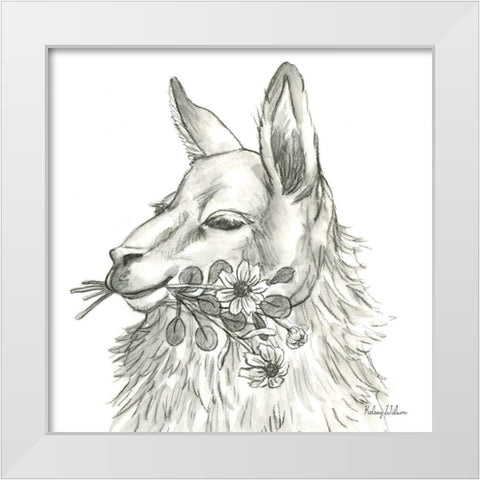 Watercolor  Pencil Farm VII-Llama White Modern Wood Framed Art Print by Wilson, Kelsey