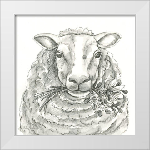 Watercolor  Pencil Farm IX-Sheep White Modern Wood Framed Art Print by Wilson, Kelsey
