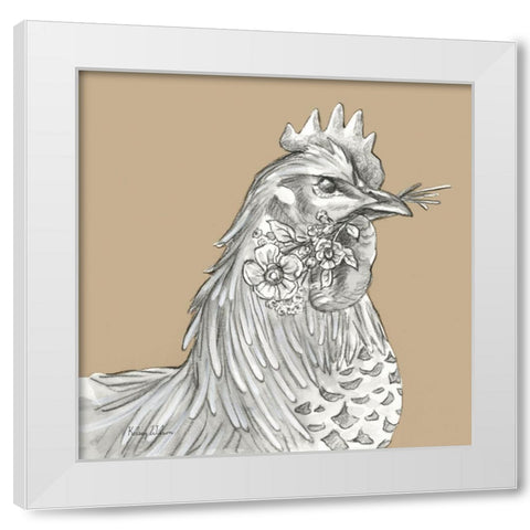 Watercolor  Pencil Farm color VI-Rooster White Modern Wood Framed Art Print by Wilson, Kelsey