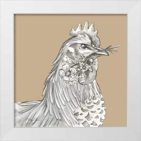 Watercolor  Pencil Farm color VI-Rooster White Modern Wood Framed Art Print by Wilson, Kelsey