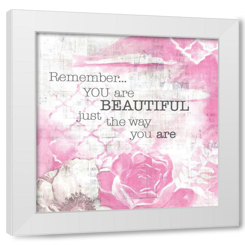 Textured  Sentiment pink I White Modern Wood Framed Art Print by Lee C