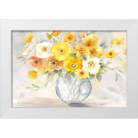 Bright Poppies  Vase yellow gray White Modern Wood Framed Art Print by Coulter, Cynthia