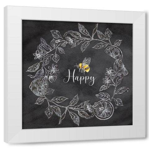 Bee  Sentiment Wreath black I-Happy White Modern Wood Framed Art Print by Coulter, Cynthia