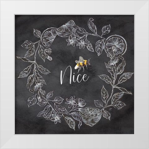 Bee  Sentiment Wreath black III-Nice White Modern Wood Framed Art Print by Coulter, Cynthia