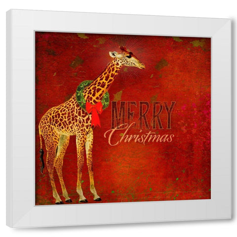Colorful Christmas II-Giraffe Christmas White Modern Wood Framed Art Print by Duirwaigh