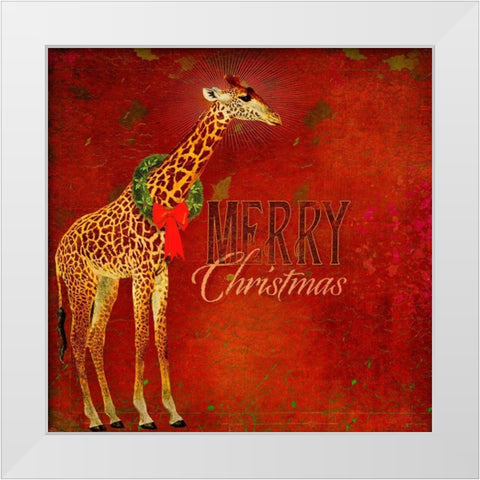 Colorful Christmas II-Giraffe Christmas White Modern Wood Framed Art Print by Duirwaigh