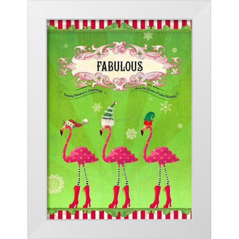Colorful Christmas III-Fabulous Flamingo White Modern Wood Framed Art Print by Duirwaigh