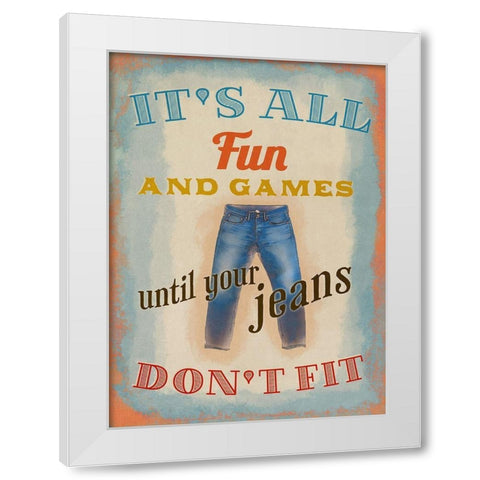 Living  Out Loud IV-Jeans White Modern Wood Framed Art Print by Duirwaigh