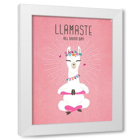 Living  Out Loud VII-Llamaste White Modern Wood Framed Art Print by Duirwaigh