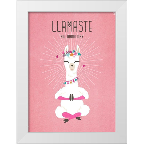 Living  Out Loud VII-Llamaste White Modern Wood Framed Art Print by Duirwaigh