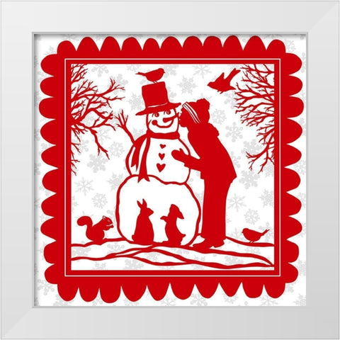 Snowman Kiss with Snowflakes White Modern Wood Framed Art Print by Sowell, Sharyn