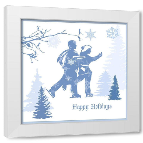 Happy Holiday Skaters White Modern Wood Framed Art Print by Sowell, Sharyn
