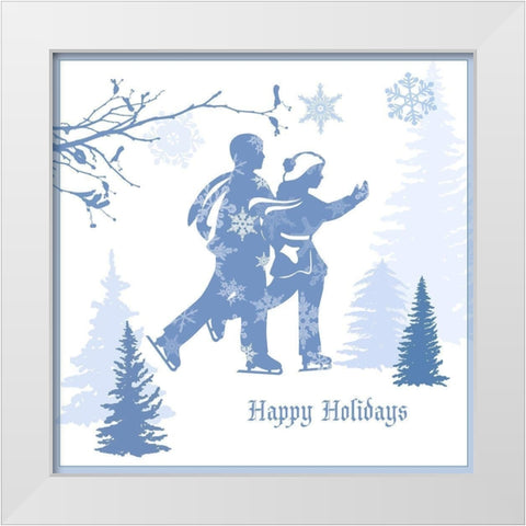 Happy Holiday Skaters White Modern Wood Framed Art Print by Sowell, Sharyn