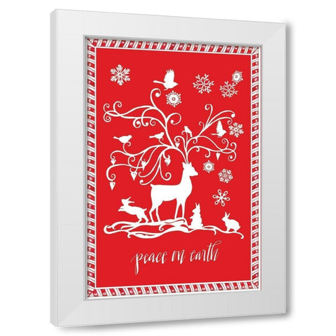 Peace on Earth Reindeer White Modern Wood Framed Art Print by Sowell, Sharyn