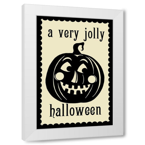 Jolly Halloween Pumpkin White Modern Wood Framed Art Print by Sowell, Sharyn