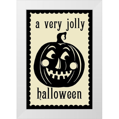 Jolly Halloween Pumpkin White Modern Wood Framed Art Print by Sowell, Sharyn