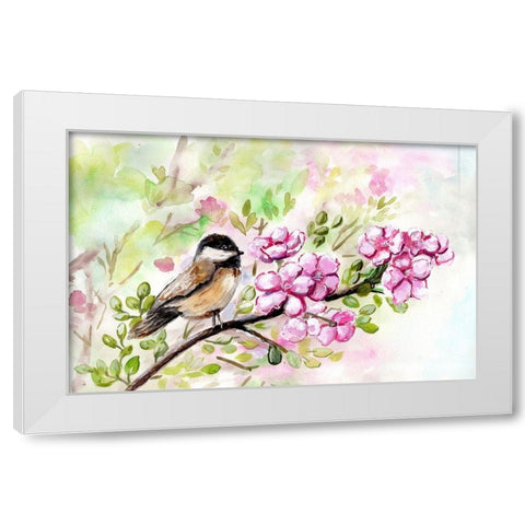 Spring  Chickadee and Apple Blossoms White Modern Wood Framed Art Print by Chapman, Marcy